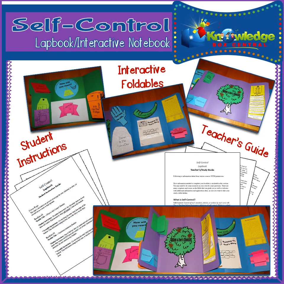 An educational teaching resource from Knowledge Box Central entitled Self-Control Lapbook / Interactive Notebook -  EBOOK downloadable at Teach Simple.