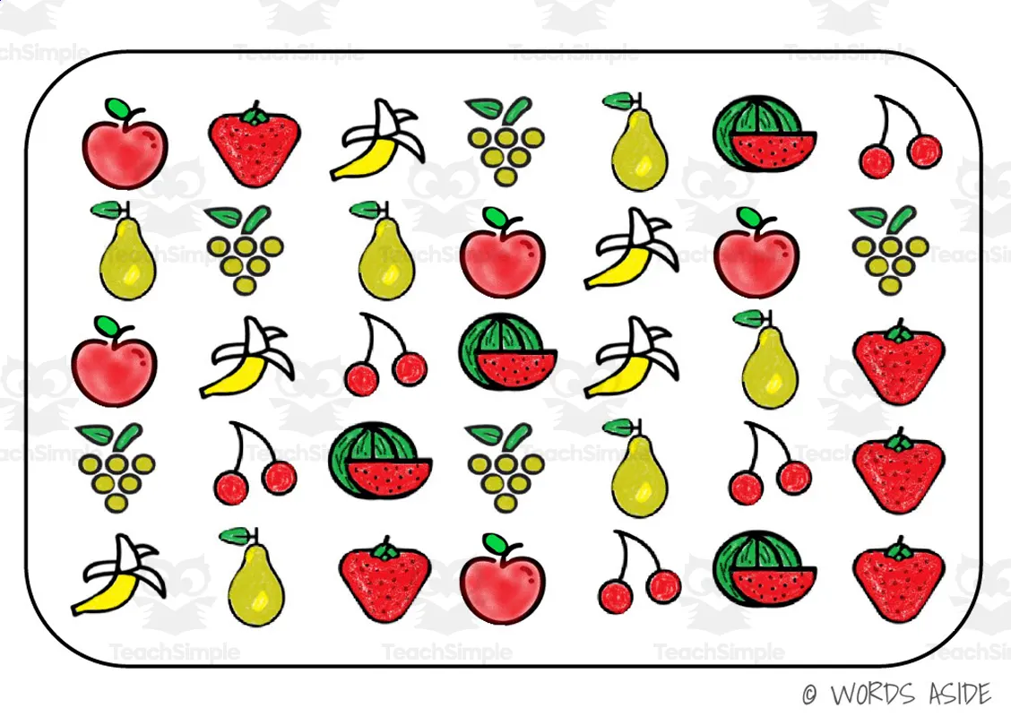 An educational teaching resource from WORDS ASIDE entitled Semantic Themed Activity Boards Set 1: FRUITS downloadable at Teach Simple.