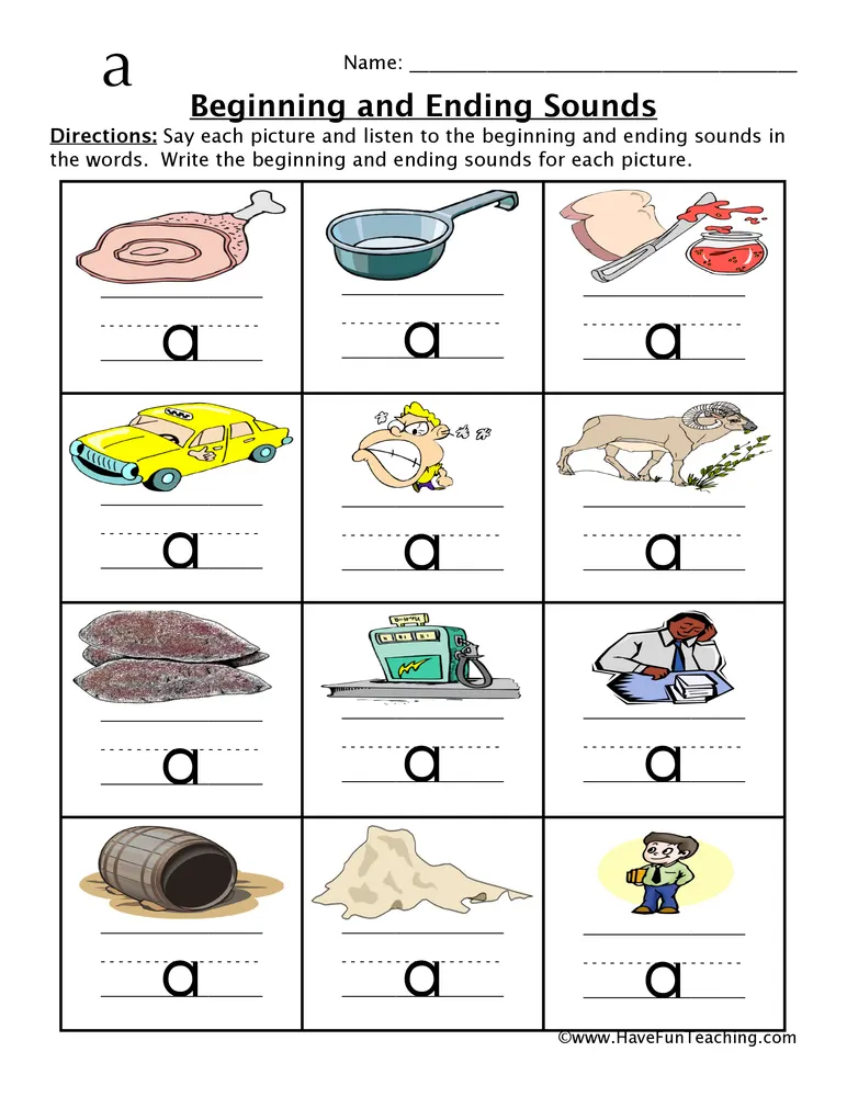 An educational teaching resource from Have Fun Teaching entitled Short A Words Beginning and Ending Sounds Worksheet downloadable at Teach Simple.