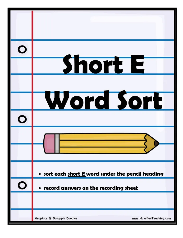 An educational teaching resource from Have Fun Teaching entitled Short Vowel E Word Sort Activity downloadable at Teach Simple.