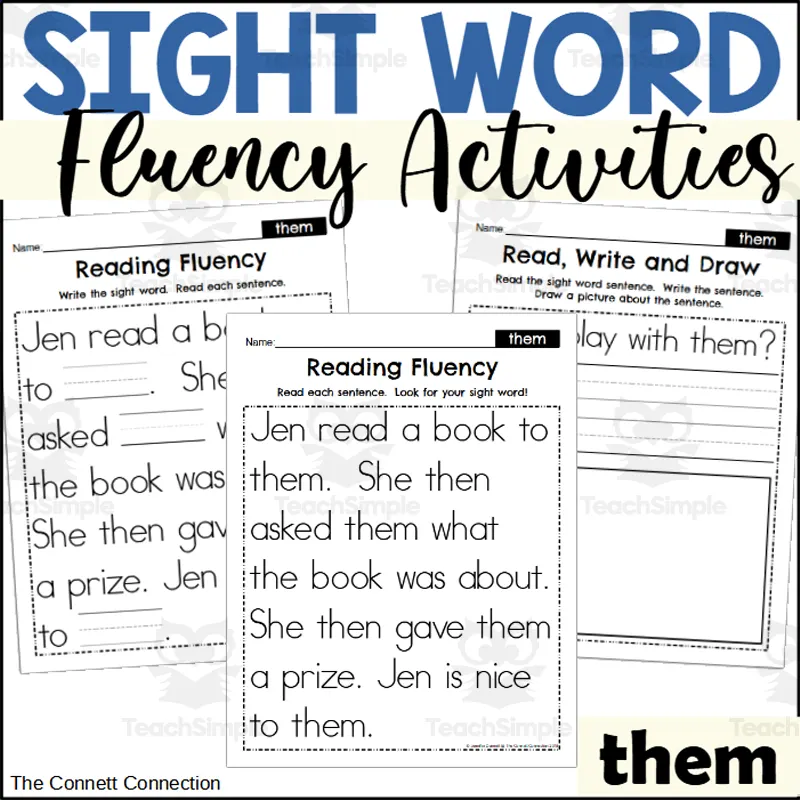 An educational teaching resource from The Connett Connection entitled Sight Word Fluency Packet - them downloadable at Teach Simple.