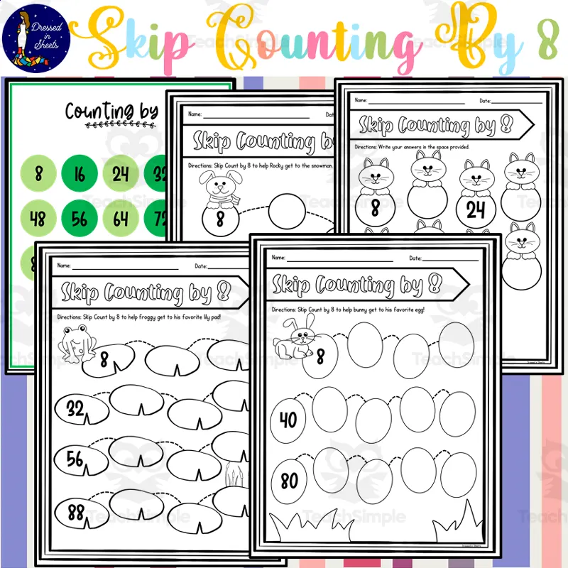 Skip Counting by 8 Worksheets by Teach Simple