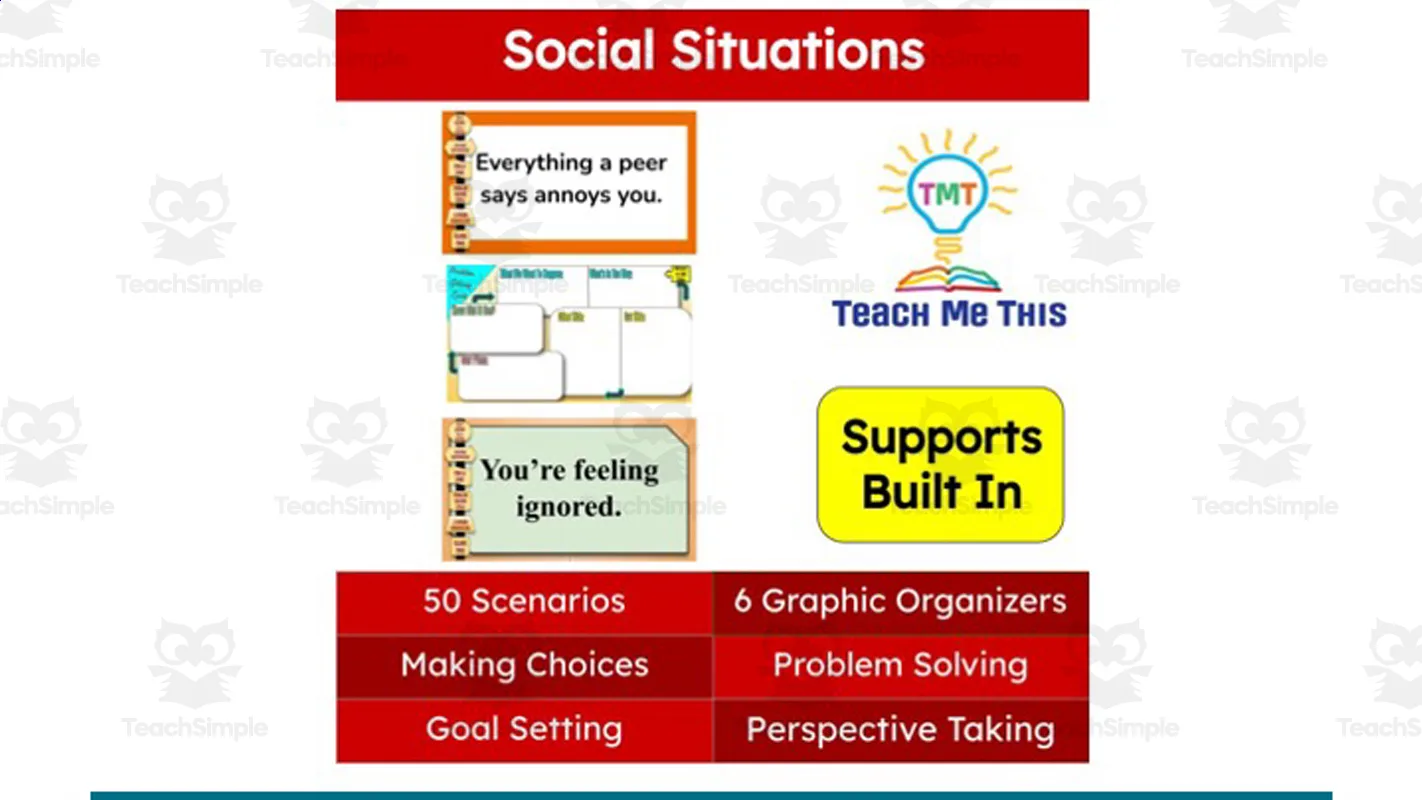 An educational teaching resource from Teach Me This entitled Social Situations | Social Emotional Learning Activities downloadable at Teach Simple.