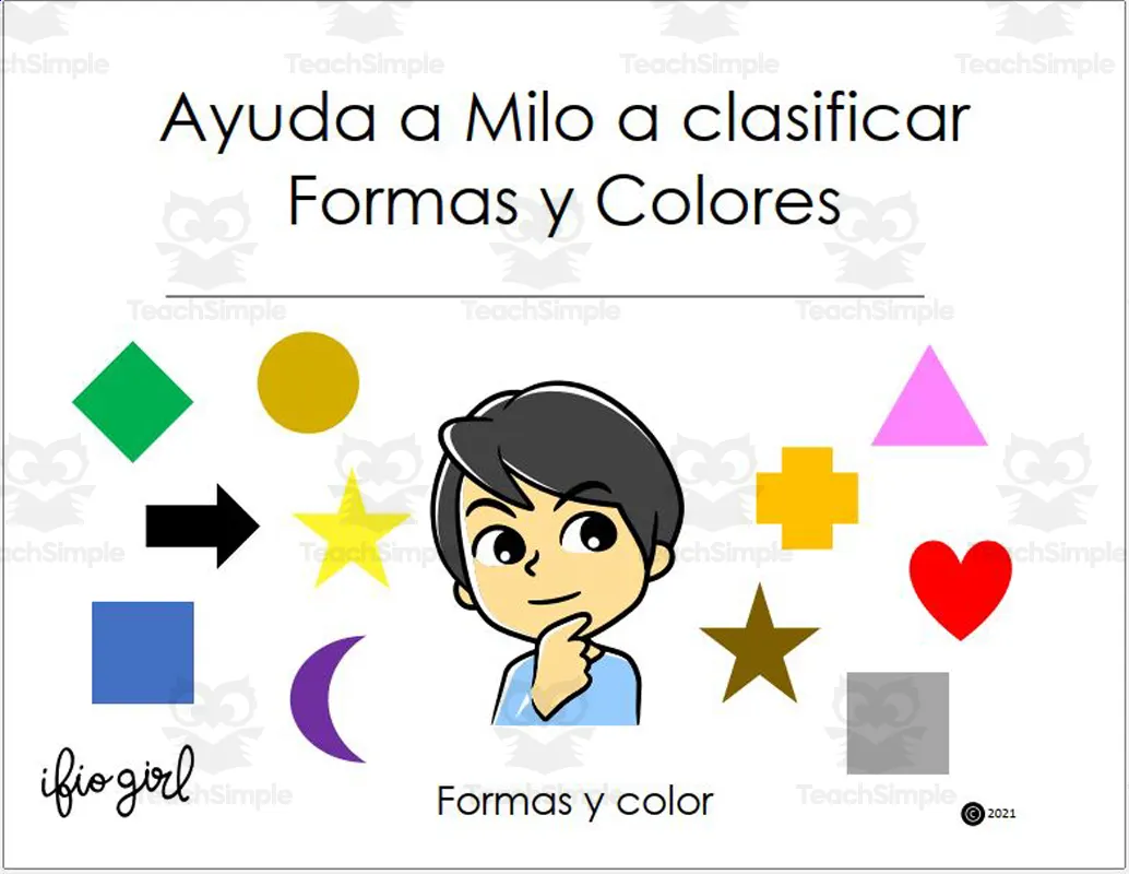 An educational teaching resource from IFIO girl - I'll Figure It Out entitled Sort by Shape and Color - SPANISH VERSION downloadable at Teach Simple.