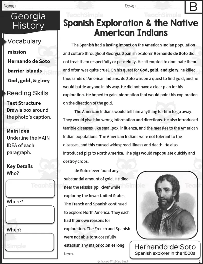 Spanish Exploration + the Native American Indians Reading Packet by