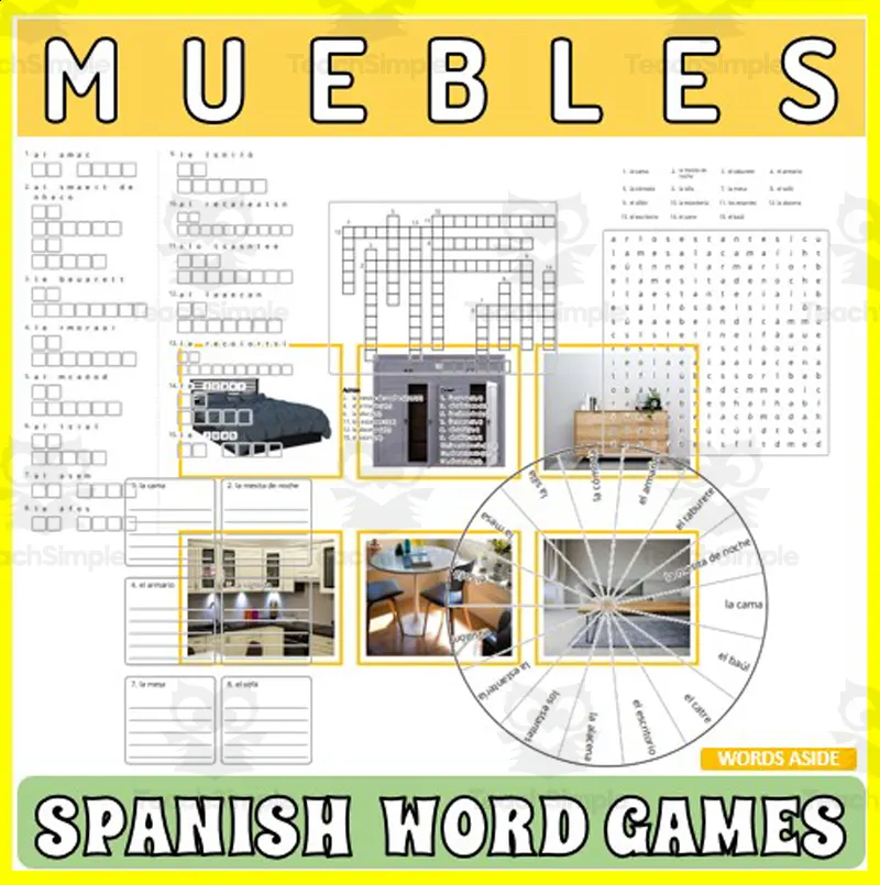 Spanish Word Games Crossword Wordsearch Anagram FURNITURE by Teach