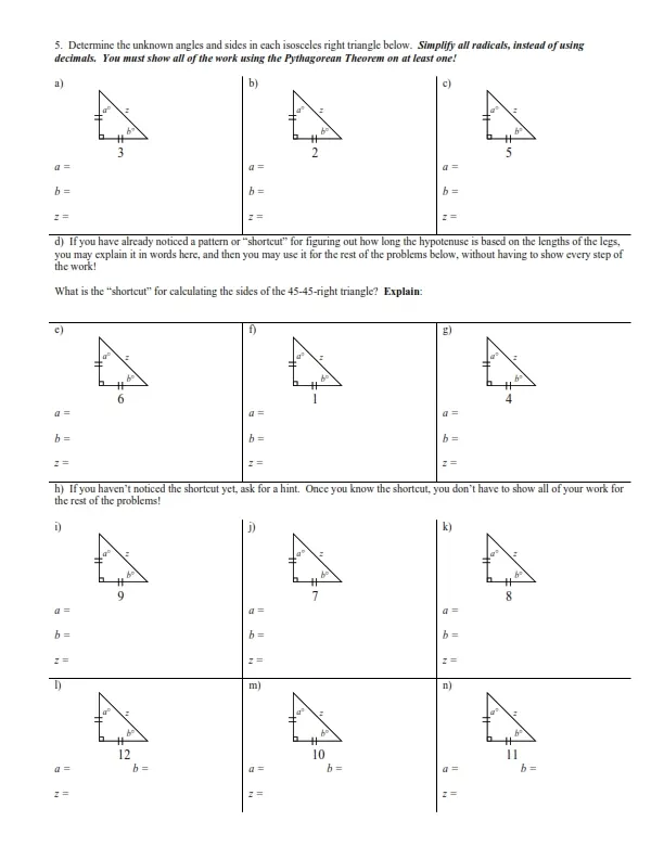 Special Right Triangles Investigation Worksheet by Teach Simple
