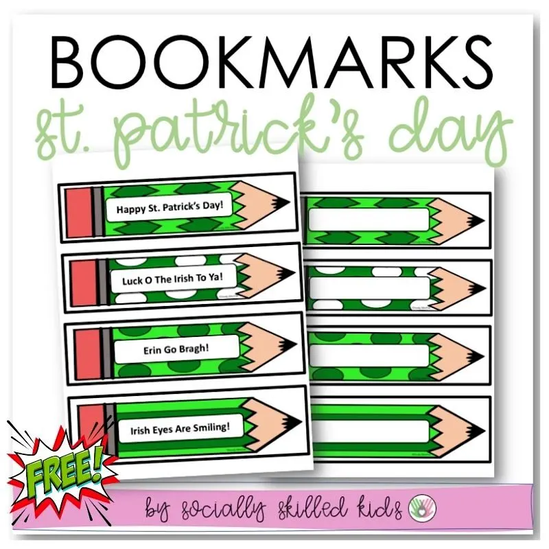 An educational teaching resource from Socially Skilled Kids entitled St. Patrick's Day Bookmarks downloadable at Teach Simple.