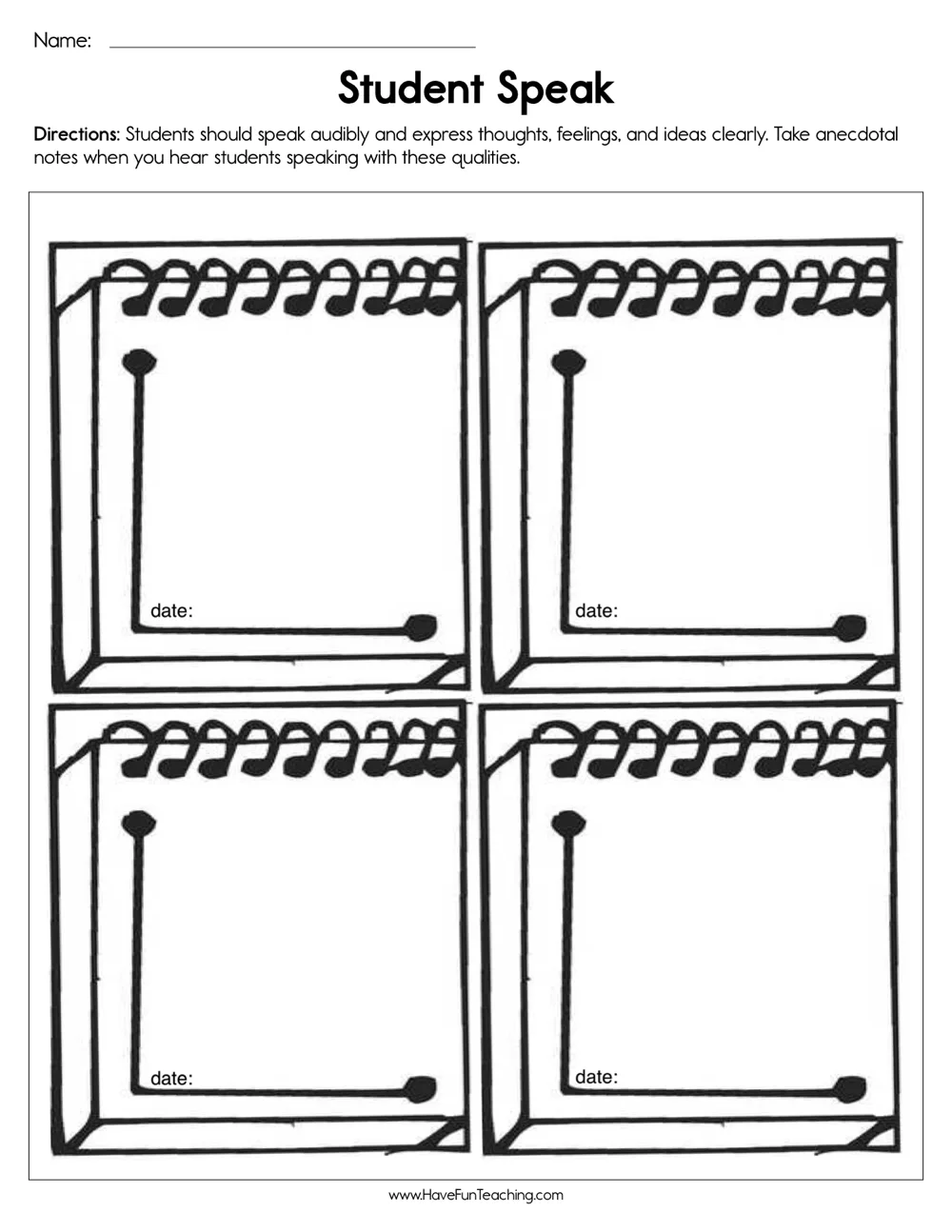 Students Speak Assessment Worksheet by Teach Simple
