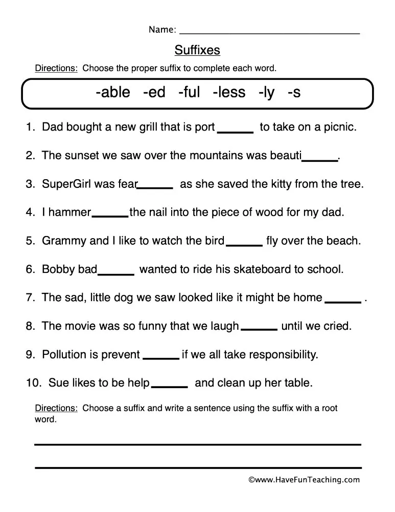 Suffix Fill In The Blank Worksheet By Teach Simple