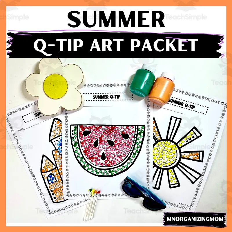 An educational teaching resource from mnorganizingmom entitled Summer Q-Tip Art Packet downloadable at Teach Simple.