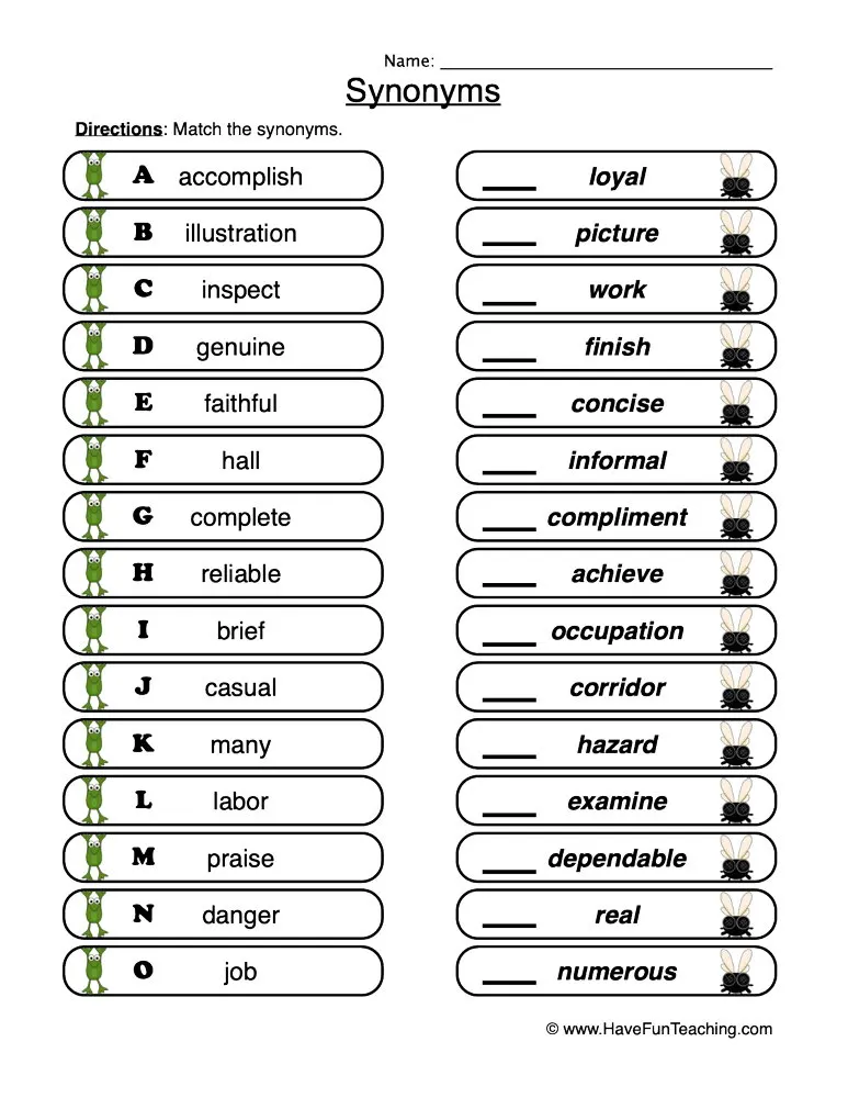 Synonym Match Worksheet by Teach Simple