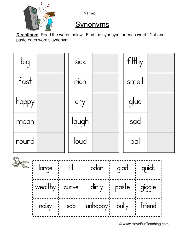 Synonyms Match Worksheet by Teach Simple
