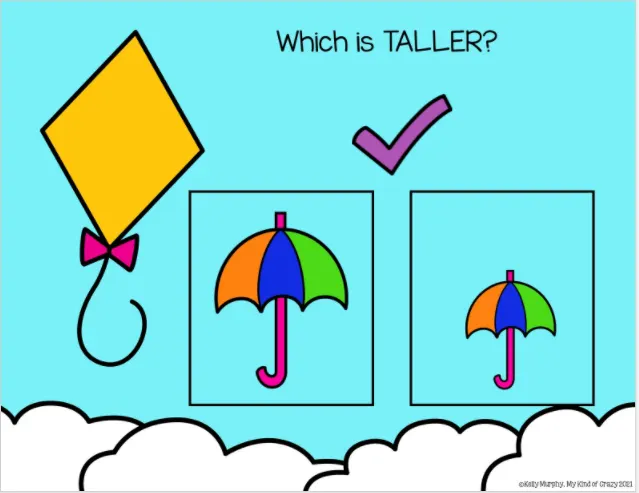 An educational teaching resource from My Kind of Crazy entitled Tall or Short Google Slides, Spring, Special Ed downloadable at Teach Simple.