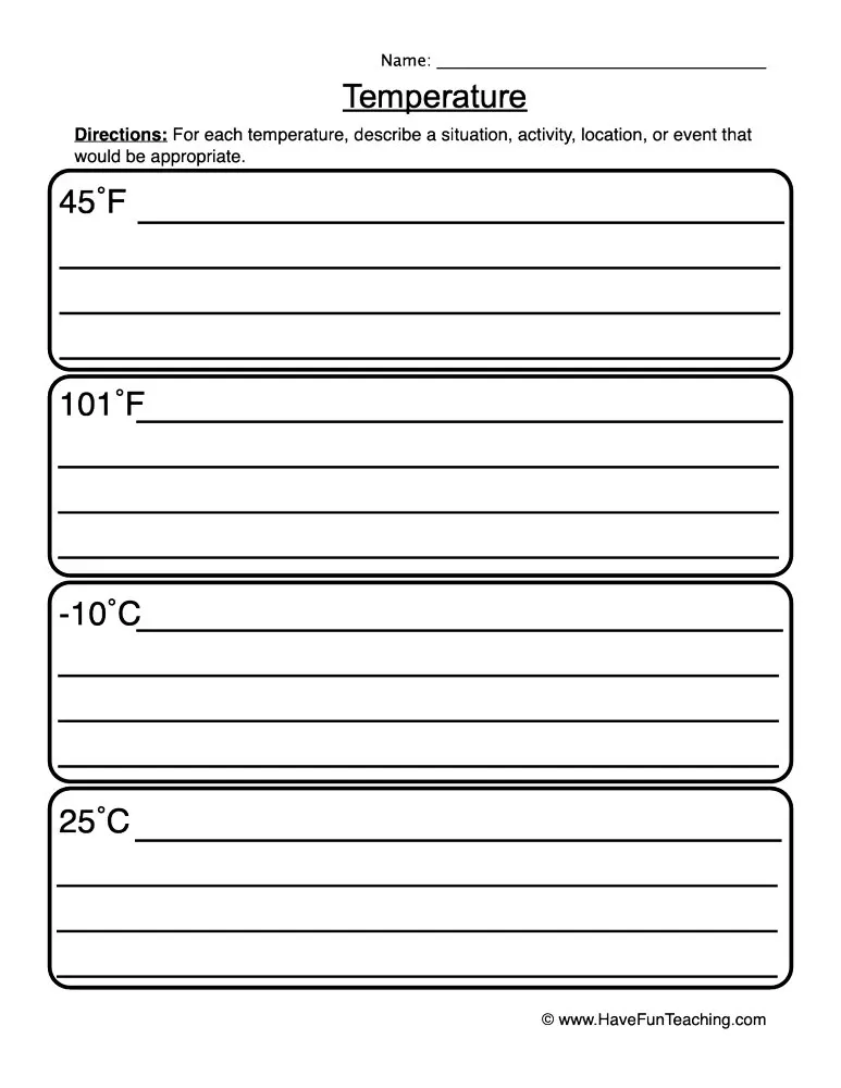 Temperature Actions Worksheet by Teach Simple