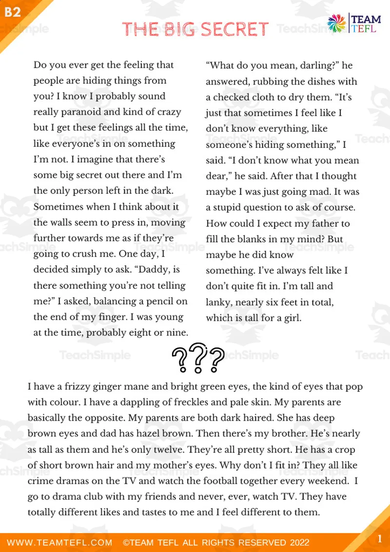 The Big Secret Short Story | Upper Intermediate Lesson Plan by Teach Simple