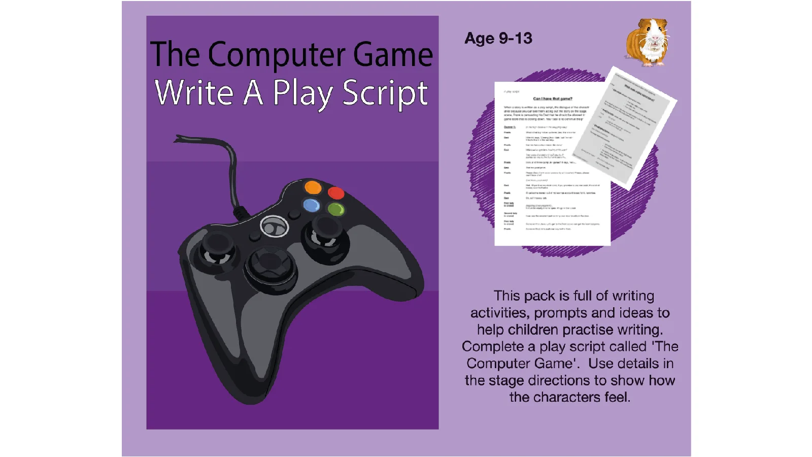 An educational teaching resource from Guinea Pig Education entitled The Computer Game: Write A Play Script (9-13 years) downloadable at Teach Simple.