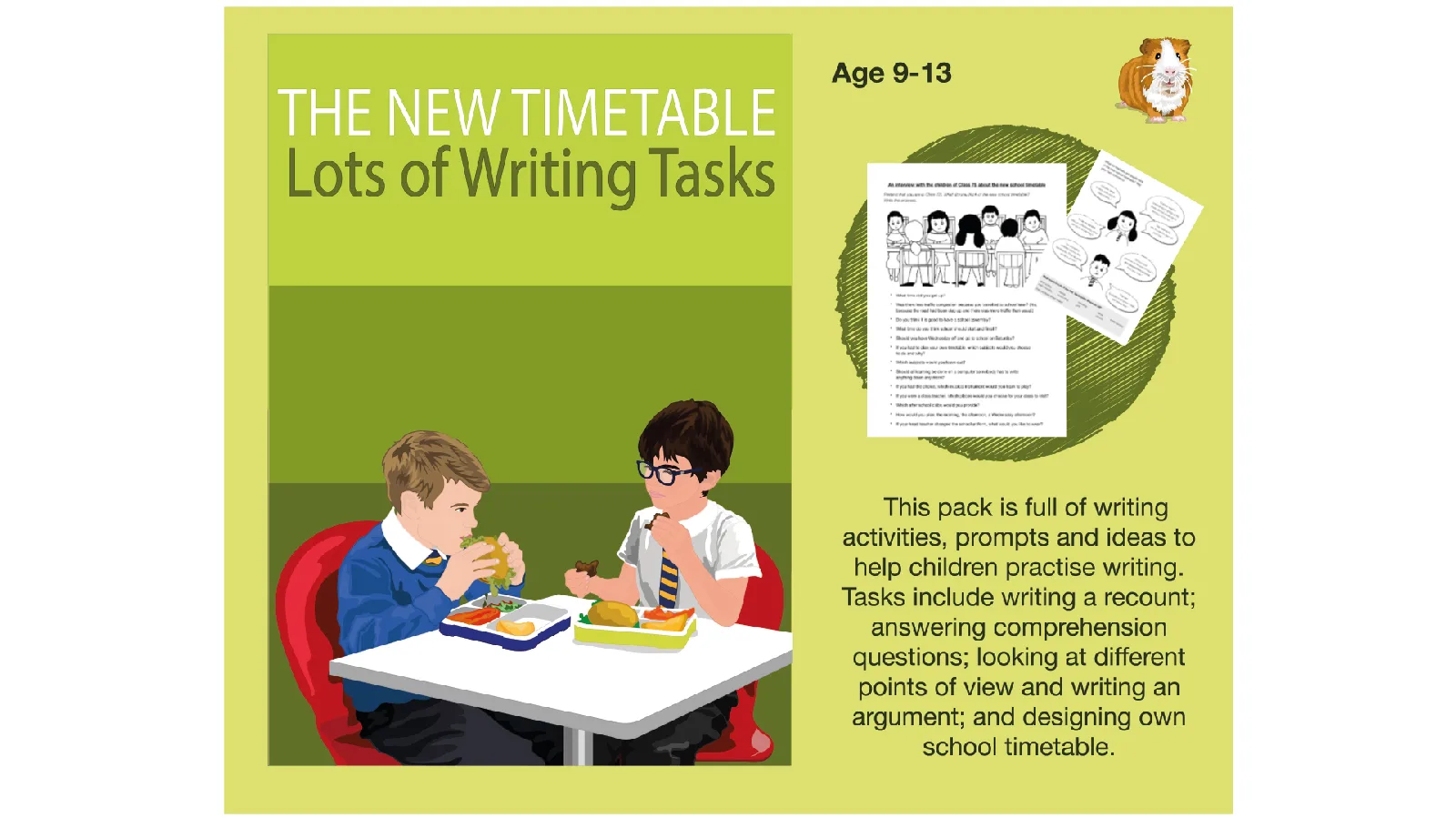 An educational teaching resource from Guinea Pig Education entitled The New Timetable: Lots Of Writing Tasks To Complete (9-13 years) downloadable at Teach Simple.