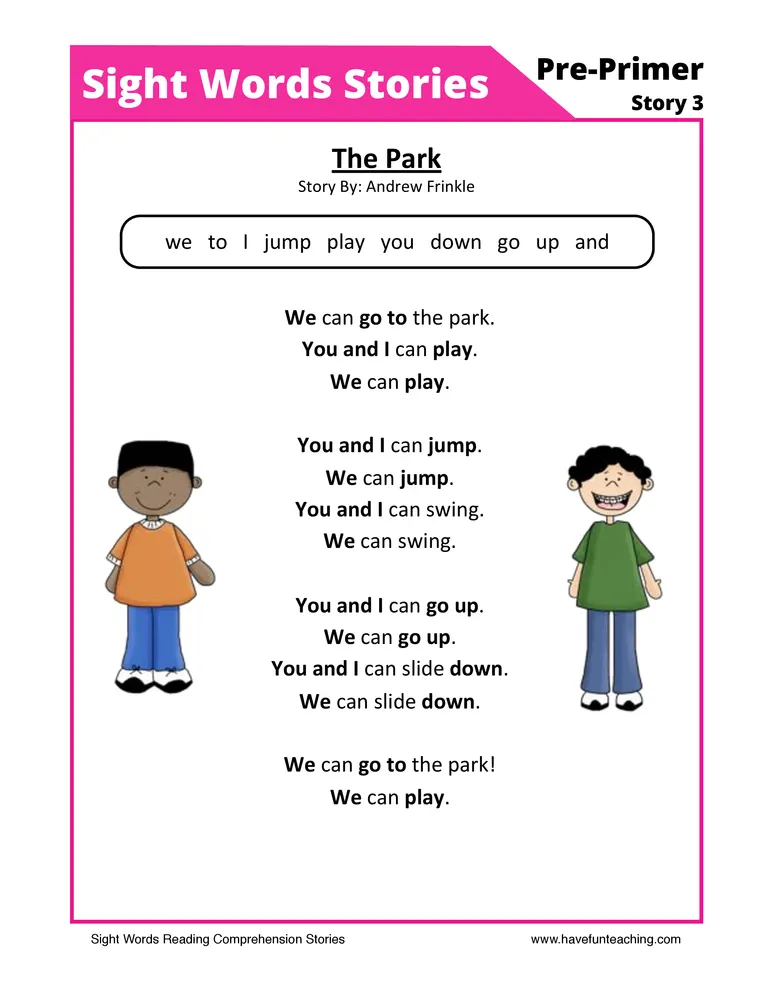 An educational teaching resource from Have Fun Teaching entitled The Pack Pre-Primer Sight Words Reading Comprehension Worksheet downloadable at Teach Simple.
