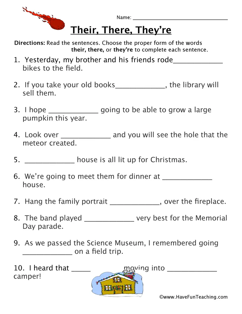 An educational teaching resource from Have Fun Teaching entitled Their, There, They're Fill in the Blank Homophones Worksheet downloadable at Teach Simple.