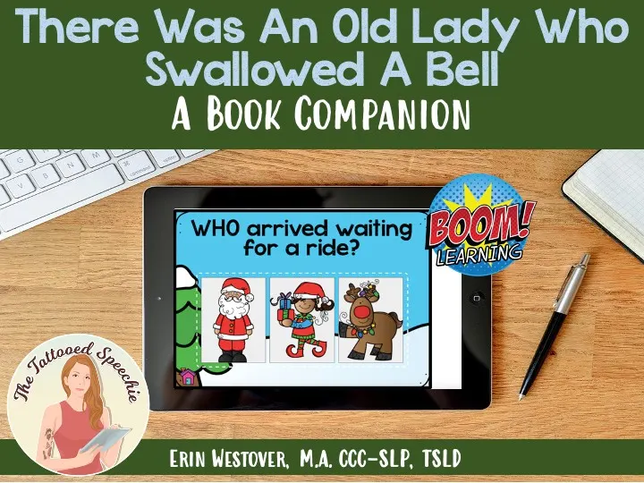 An educational teaching resource from The Tattooed Speechie entitled There Was An Old Lady Who Swallowed A Bell Book Companion - BOOM Cards downloadable at Teach Simple.