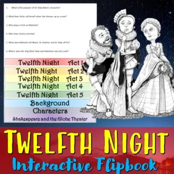 An educational teaching resource from Educate and Create entitled Twelfth Night Interactive Flipbook downloadable at Teach Simple.