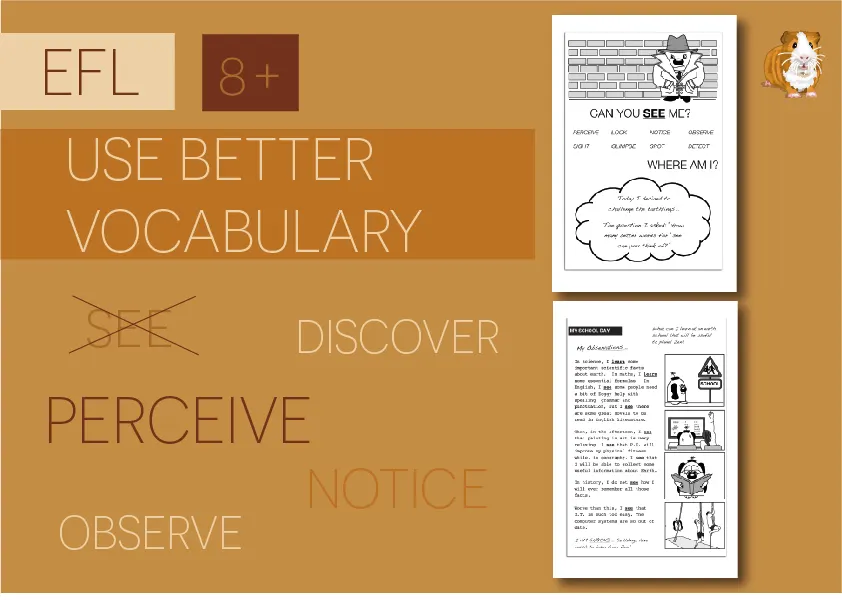 An educational teaching resource from Guinea Pig Education entitled Use Better Vocabulary In Your Writing: see (EFL Work Pack) 8+ downloadable at Teach Simple.