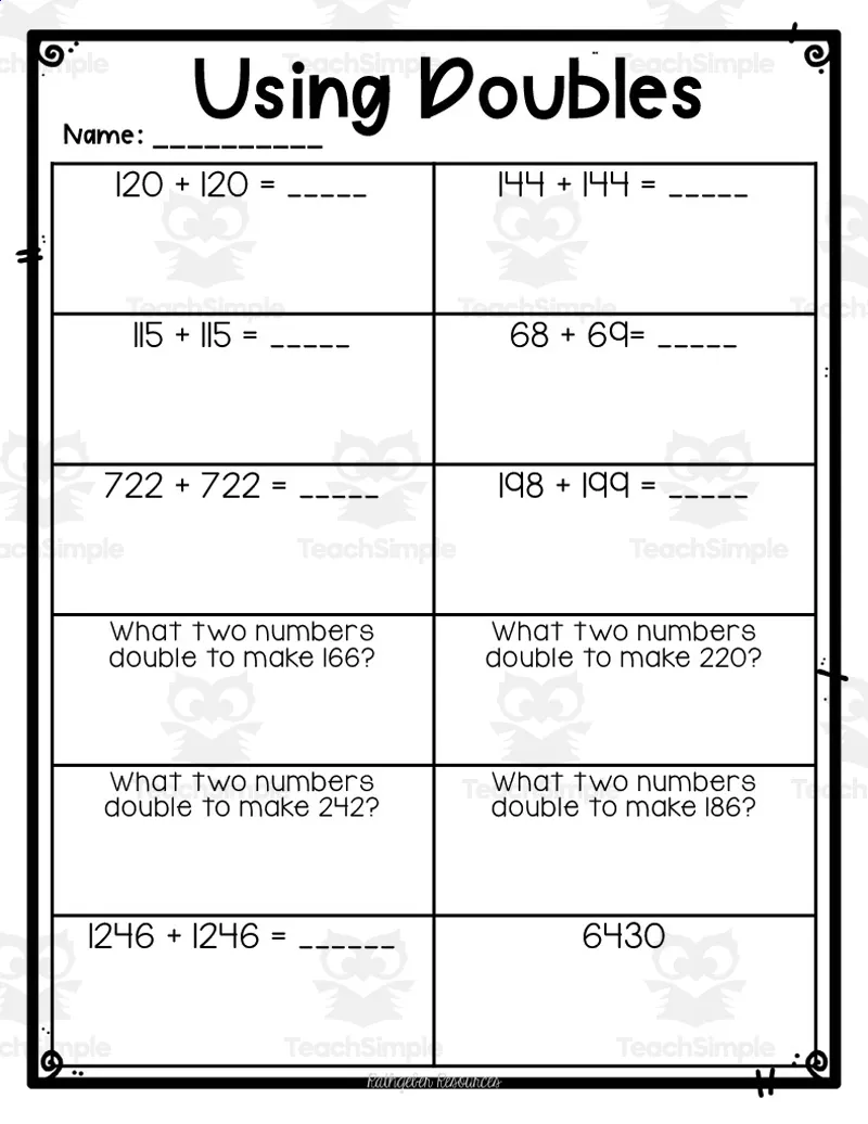 Using Doubles Worksheet by Teach Simple Using Doubles Worksheet by Teach Simple