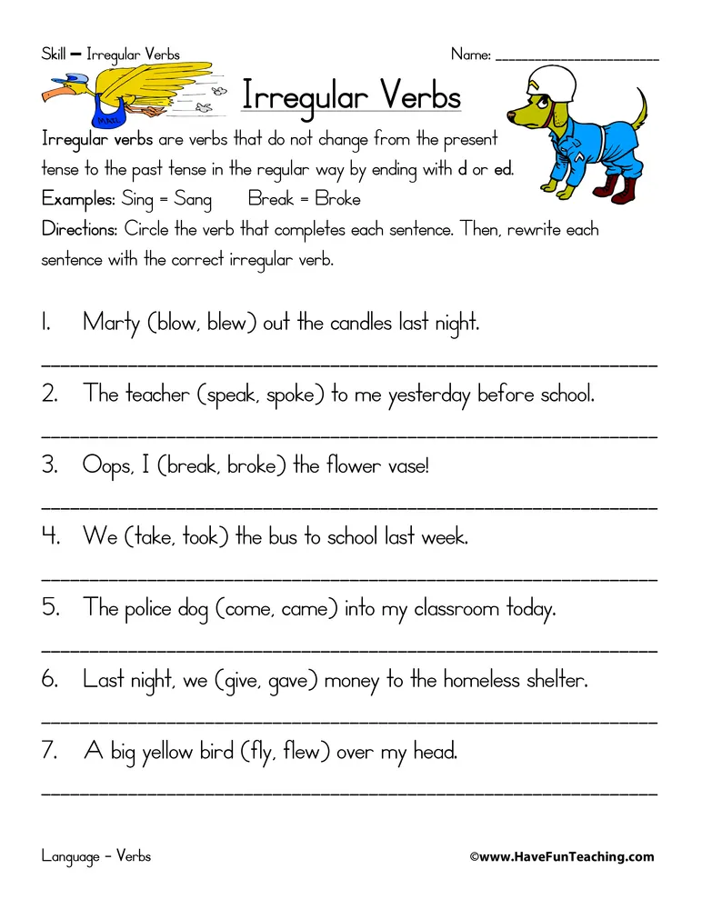 An educational teaching resource from Have Fun Teaching entitled Using Irregular Verbs Worksheet downloadable at Teach Simple.