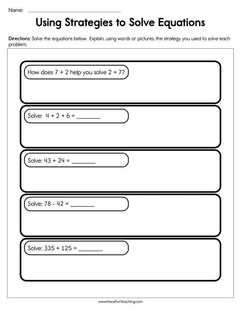 Using Strategies to Solve Equations Worksheet by Teach Simple