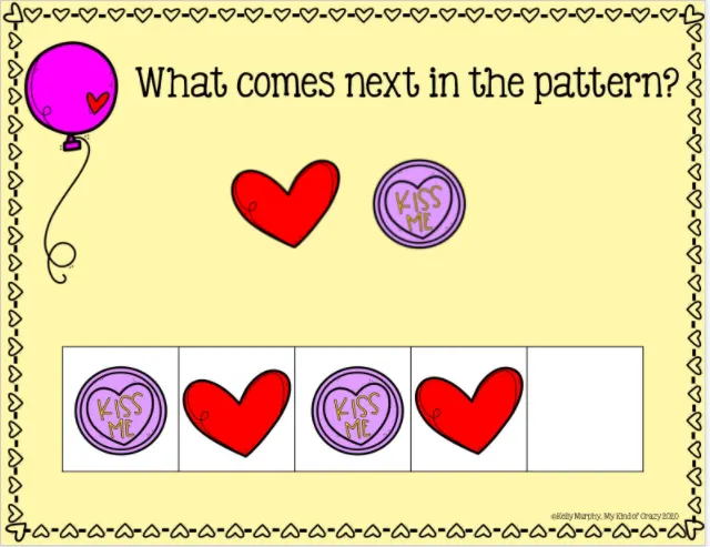 An educational teaching resource from My Kind of Crazy entitled Valentine Patterns AB ABB ABC Slide Deck for Distance Learning downloadable at Teach Simple.