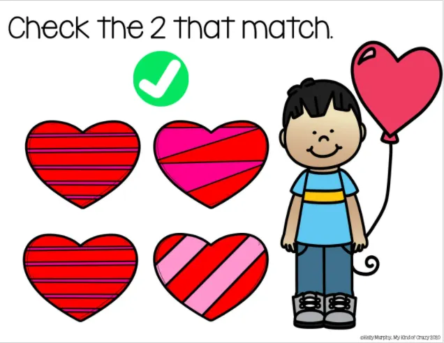 An educational teaching resource from My Kind of Crazy entitled Valentine's Day Pattern Match downloadable at Teach Simple.