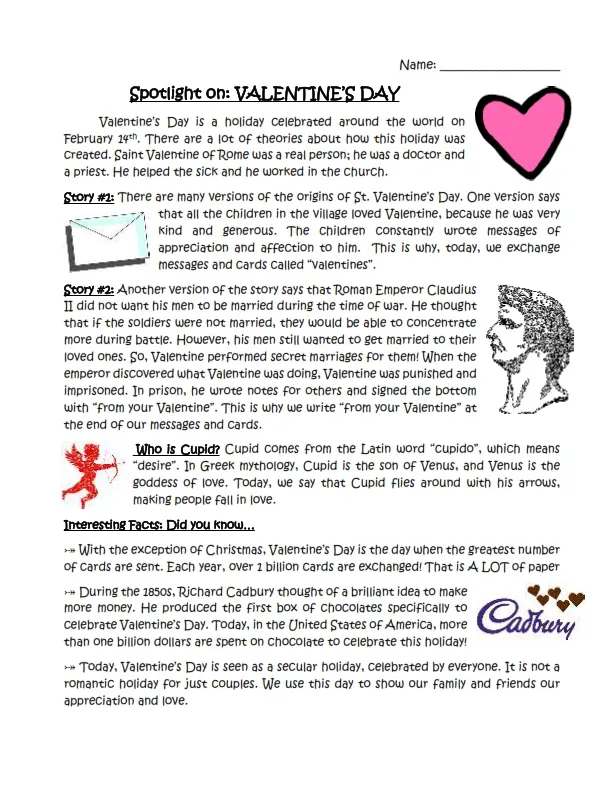 Valentine's Day Reading Comprehension Story & Study by Teach Simple