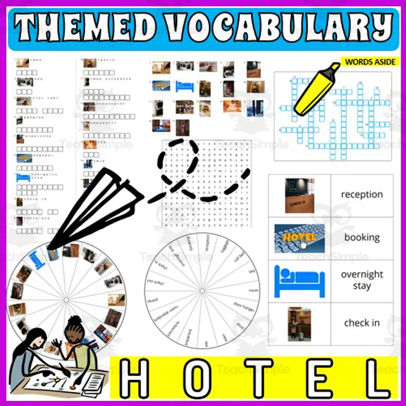 Vocabulary with Flash Cards Crossword Wordsearch Anagram HOTEL by