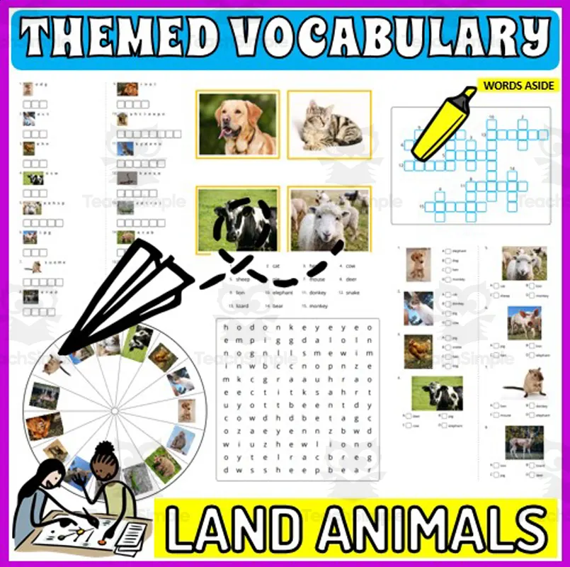 Vocabulary with Flash Cards Crossword Wordsearch Anagram LAND ANIMALS Vocabulary with Flash Cards Crossword Wordsearch Anagram LAND ANIMALS