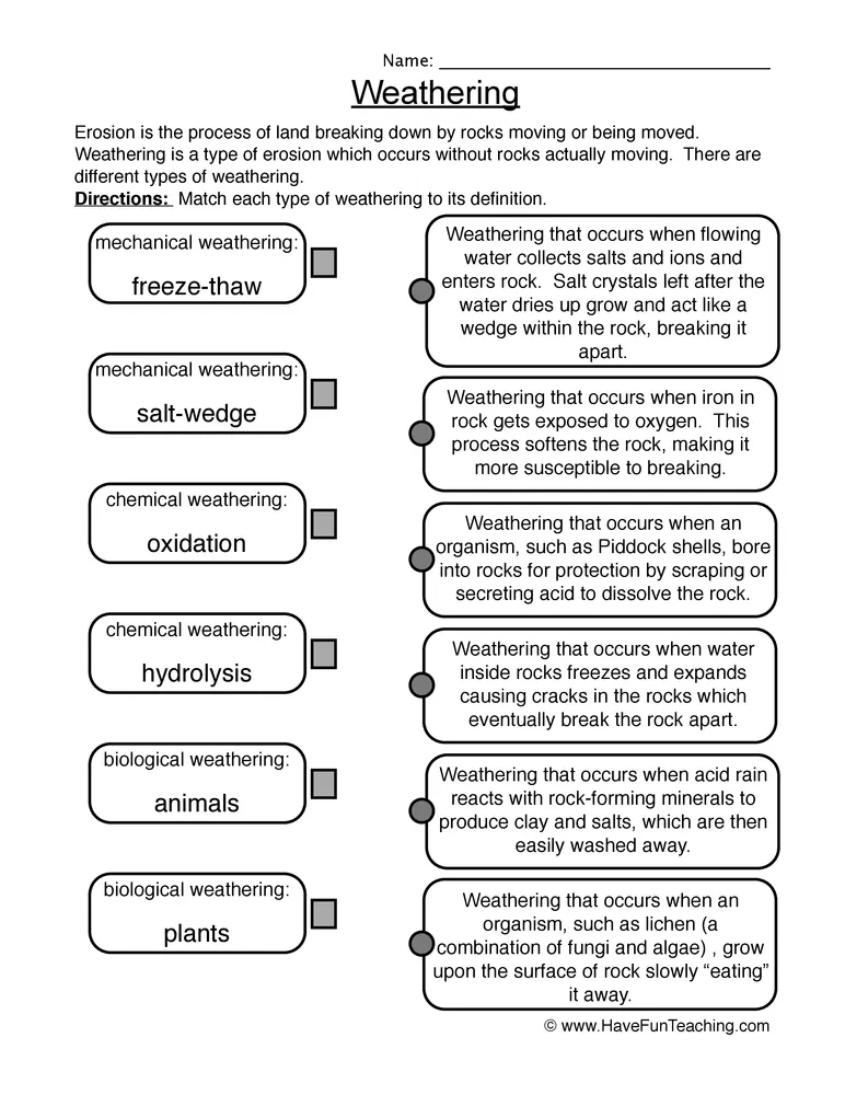 Weathering Worksheet by Teach Simple Weathering Worksheet by Teach Simple