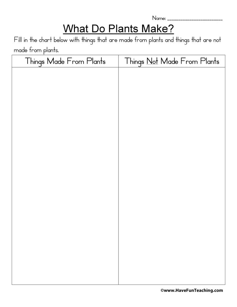 What Do Plants Make Worksheet by Teach Simple