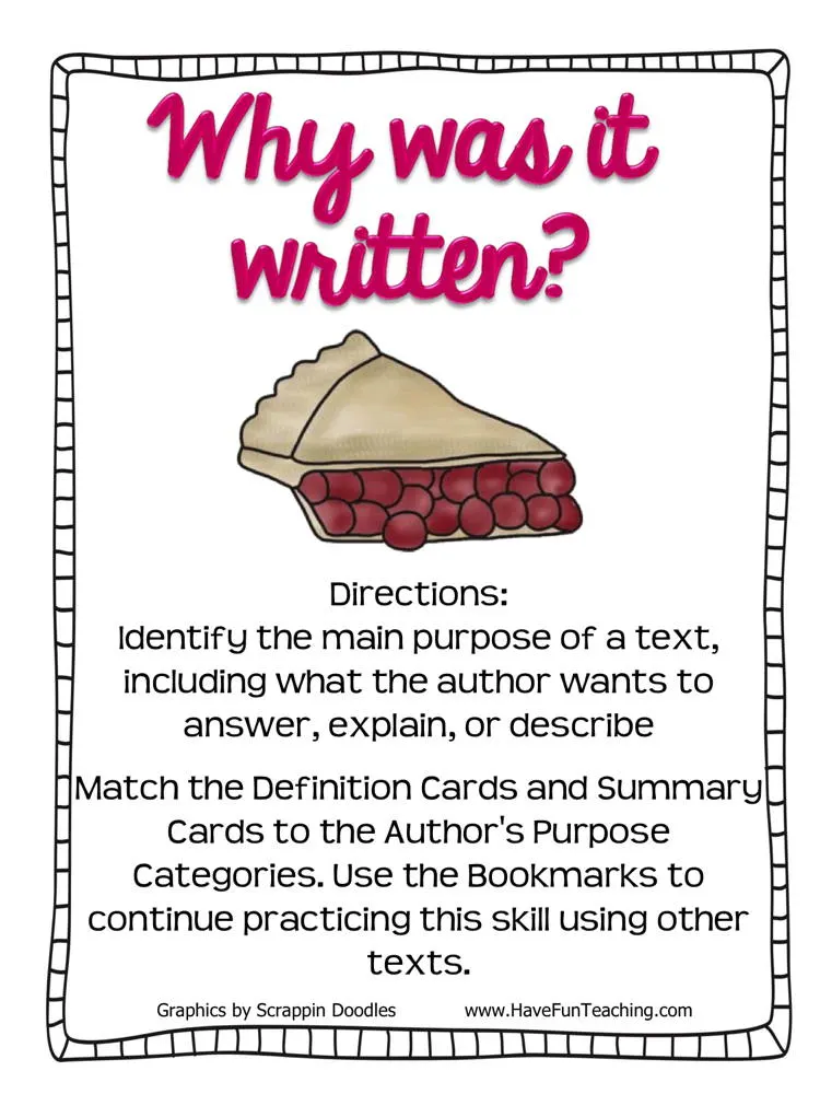 An educational teaching resource from Have Fun Teaching entitled Why Was it Written? Author's Purpose Activity downloadable at Teach Simple.