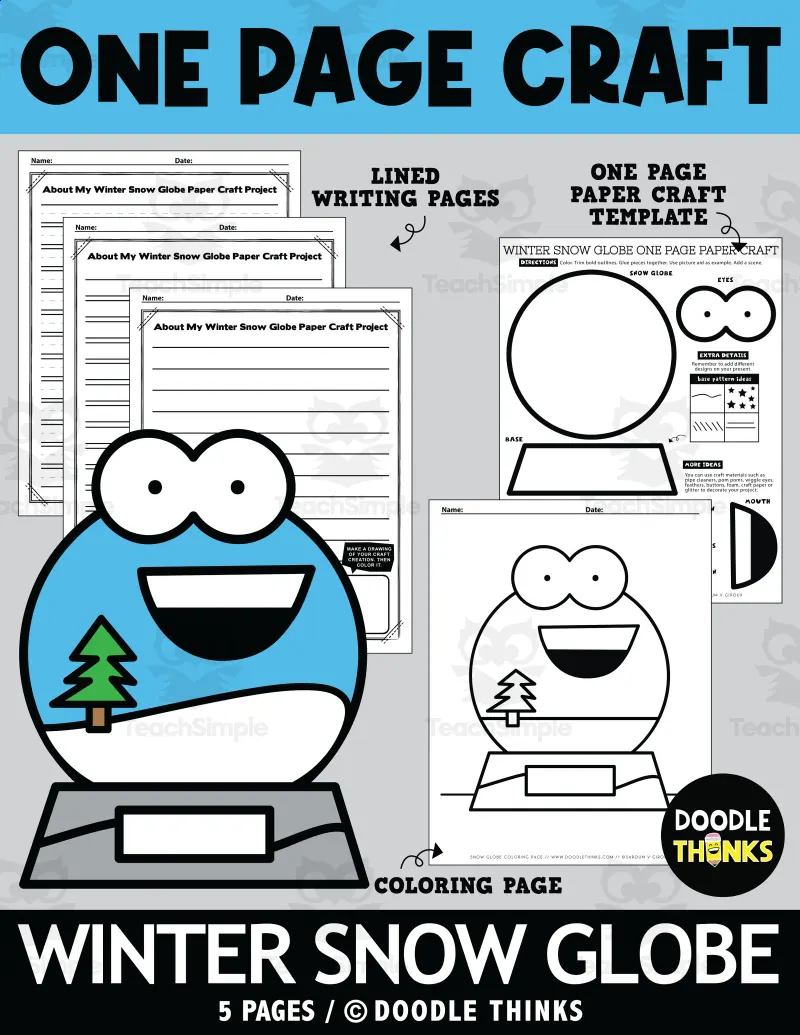 Winter Snow Globe One Page Paper Craft Art Activities by Teach Simple
