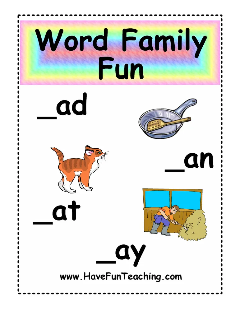 An educational teaching resource from Have Fun Teaching entitled AD, AN, AT, AY Word Family Fun Activity downloadable at Teach Simple.