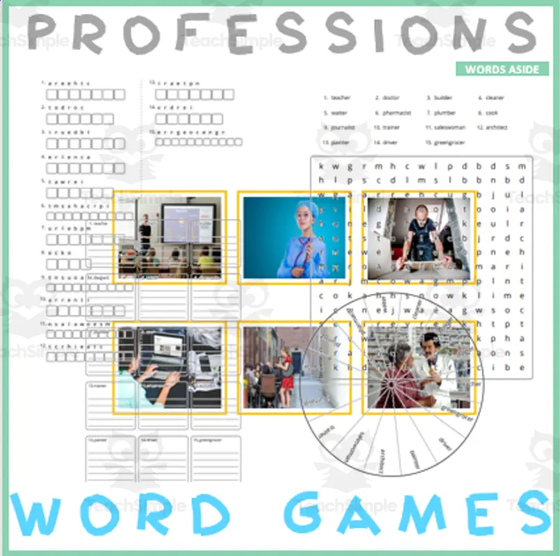 Word Puzzle Games Copy Crossword Wordsearch Anagram PROFESSIONS by