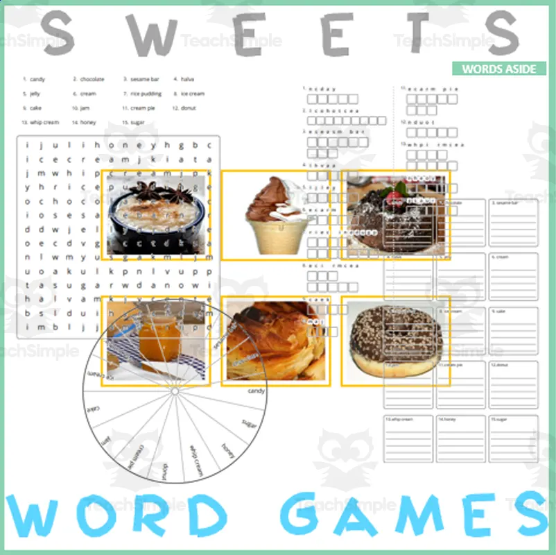 Word Puzzle Games Copy Crossword Wordsearch Anagram SWEETS by Teach