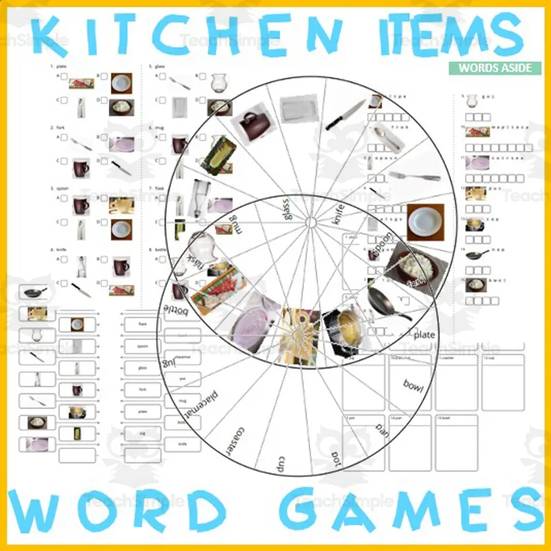 Word Puzzles Crossword Wordsearch Anagram KITCHEN by Teach Simple
