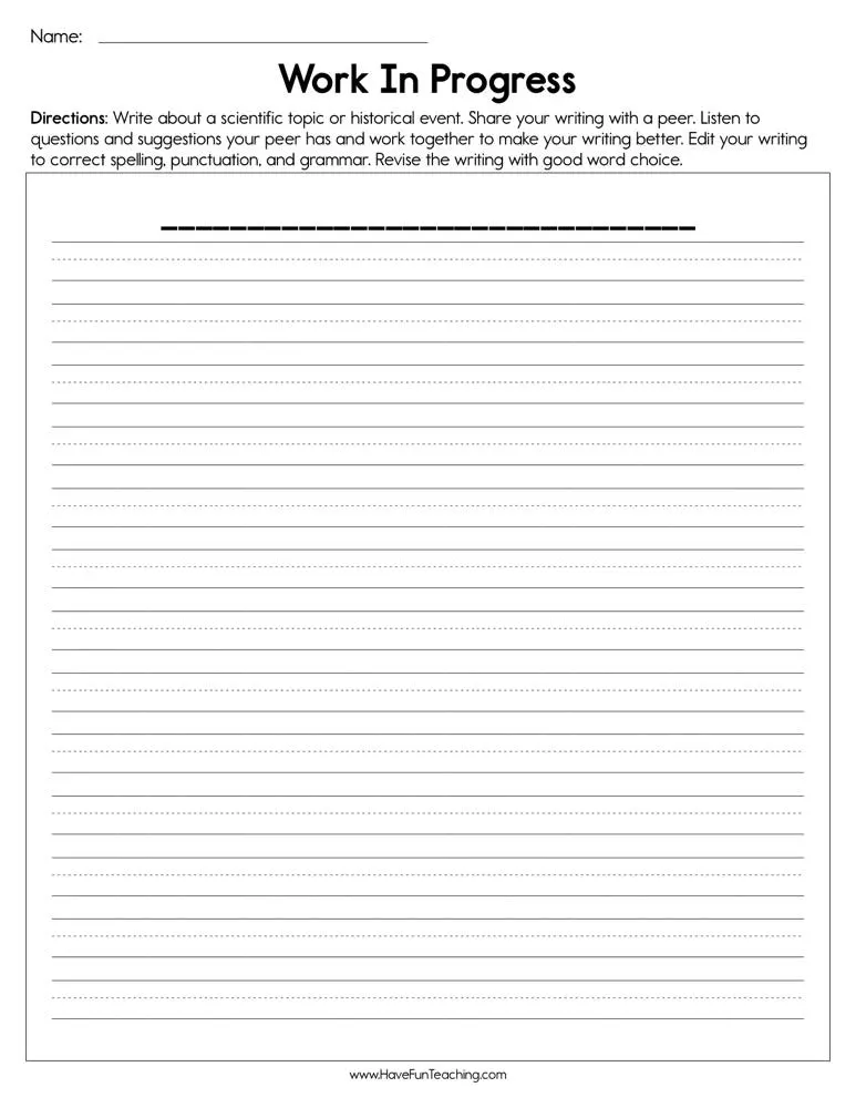 An educational teaching resource from Have Fun Teaching entitled Work in Progress Peer Review Worksheet downloadable at Teach Simple.