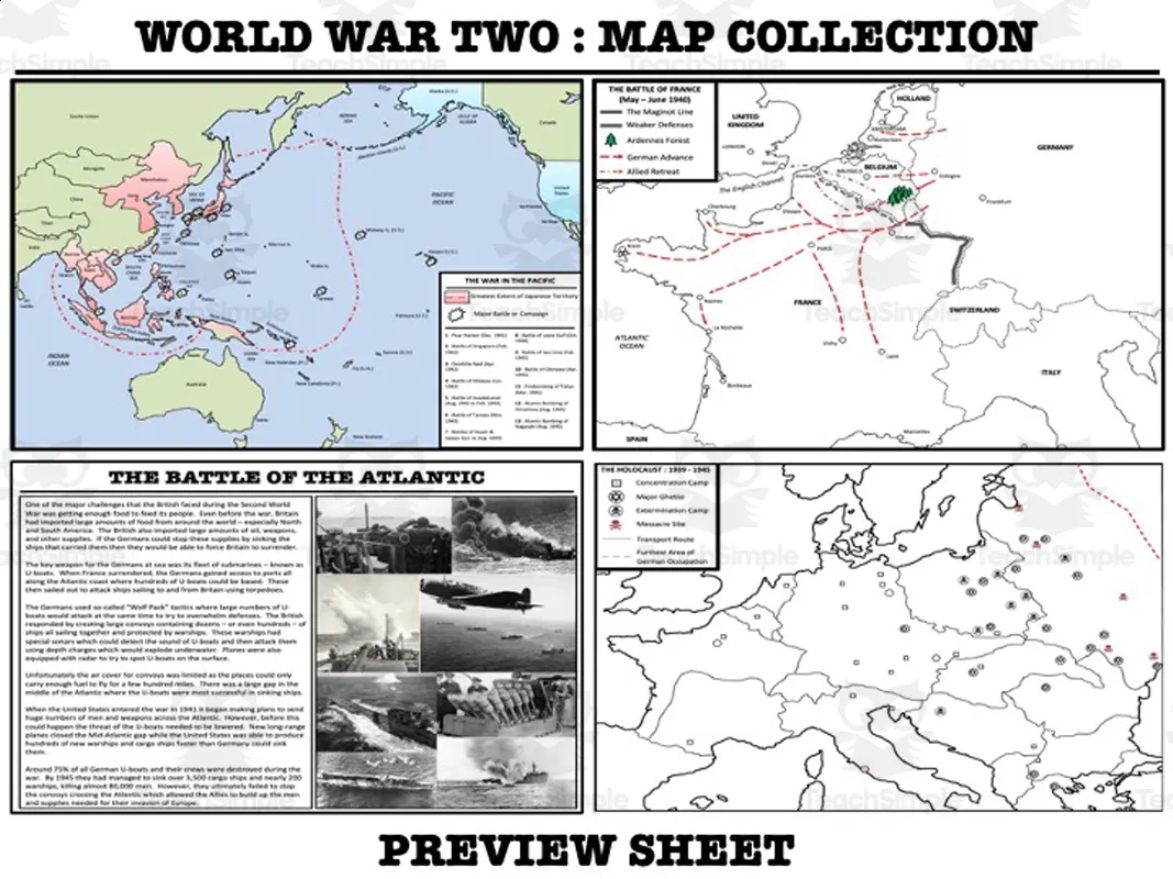 An educational teaching resource from Mr Gray History entitled World War Two - Map Collection downloadable at Teach Simple.