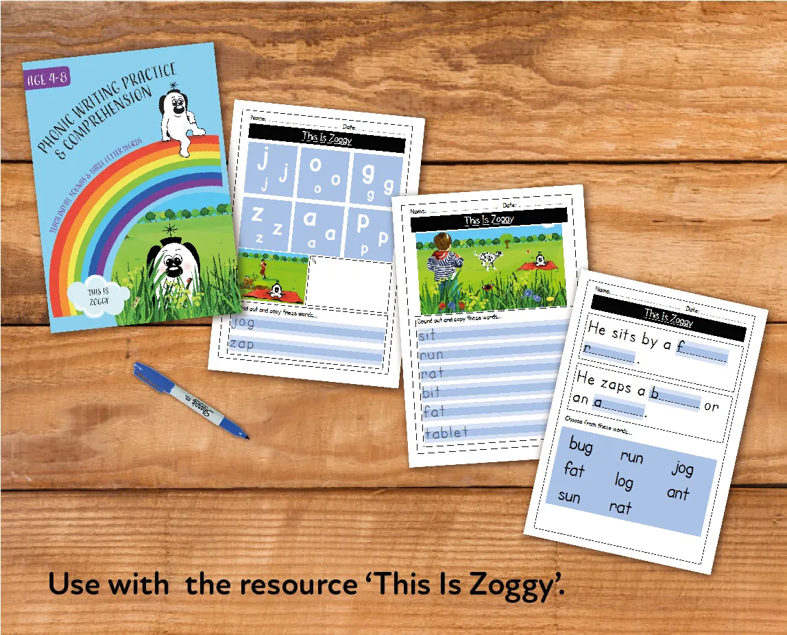 An educational teaching resource from Guinea Pig Education entitled Writing And Comprehension Practice: This Is Zoggy (4-8 years) downloadable at Teach Simple.