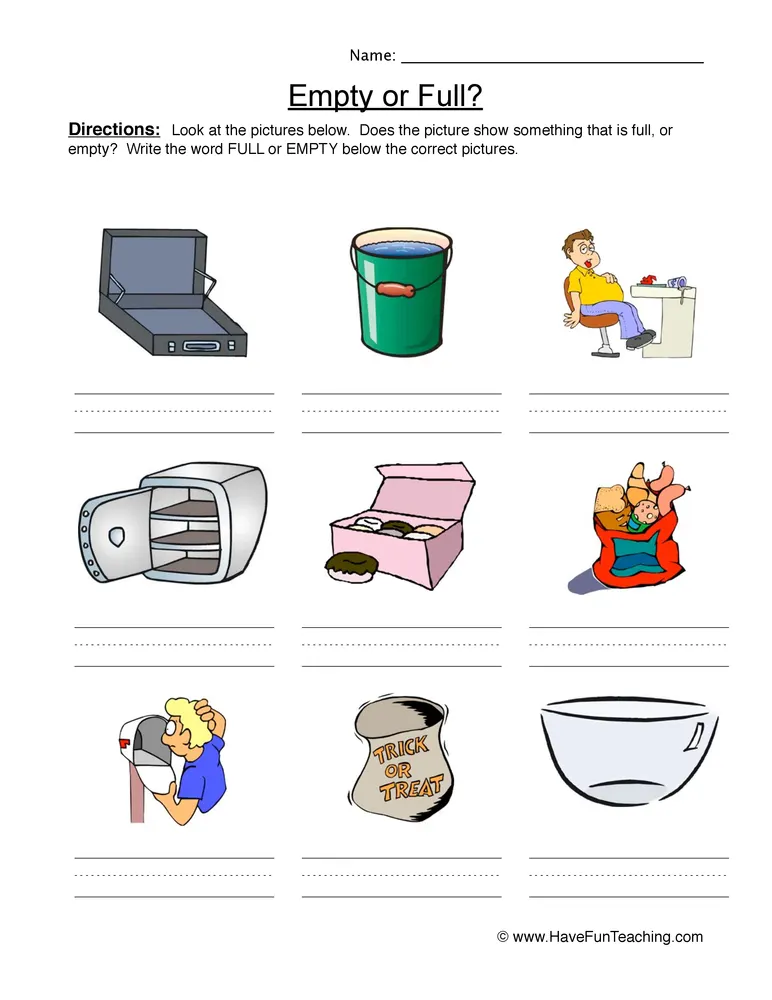 Writing Empty Full Examples Worksheet by Teach Simple Writing Empty Full Examples Worksheet by Teach Simple