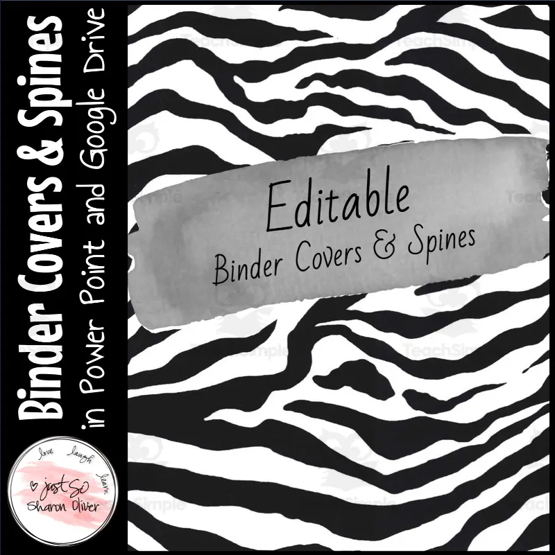 An educational teaching resource from Just SO - Sharon Oliver entitled Zebra Print Binder Covers & Spines downloadable at Teach Simple.