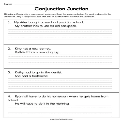 Conjunction Junction Worksheet by Teach Simple