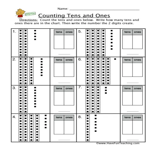 Counting Tens Ones Worksheet by Teach Simple